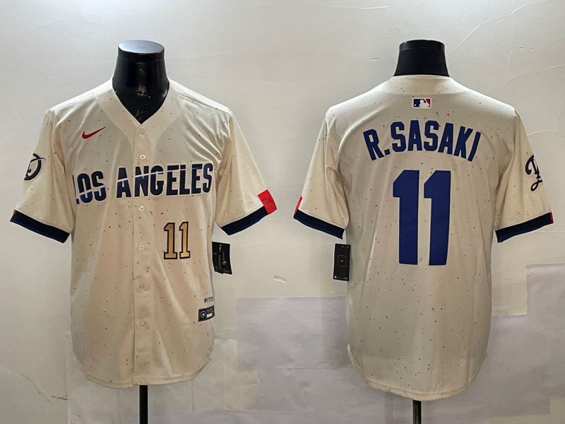 Men Los Angeles Dodgers #11 R.Sasaki Cream Fashion Game 2025 Nike MLB Jersey style 2